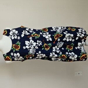 Vintage Ho Aloha Hawaii VTG LG Slvls Shift Dress Navy White Tropical Vacation